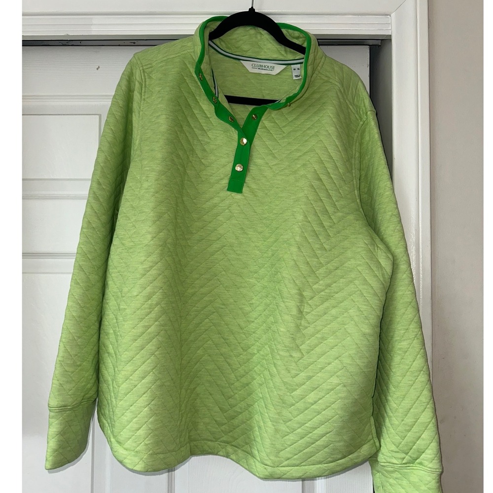 Isaac Mizrahi Live Clubhouse Lime Green Quilted Snap Pullover Top Womens XL